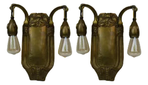 Antique Art Nouveau Brass Wall Lights, Set of 2
