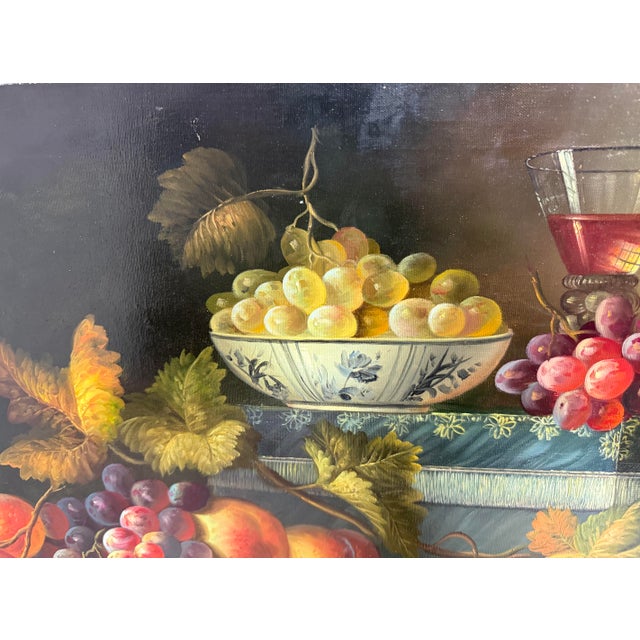 Large Vintage Original P. Loosestrife Still Life Fruit Grapes Oil Painting For Sale - Image 9 of 13