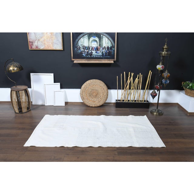 1970s Vintage Handmade Wool Cotton White Runner Rug For Sale - Image 9 of 11