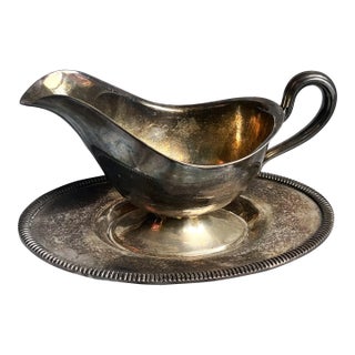 Mid 20th Century Poole Silver Co. Epns Silver Plate Gravy Boat With Attached Underplate For Sale