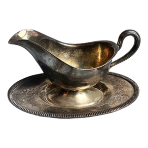 Mid 20th Century Poole Silver Co. Epns Silver Plate Gravy Boat With Attached Underplate