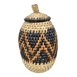 Vintage South African Traditional Zulu Lidded Basket For Sale