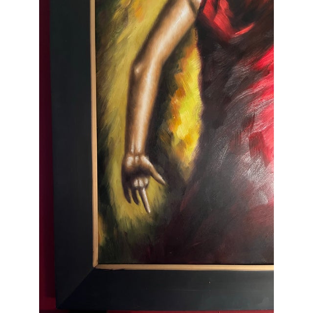 Spanish Expressive Spanish Flamenco Dancer Oil Painting in Red and Gold, Early 21st Century For Sale - Image 3 of 12