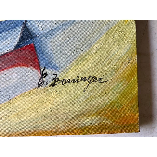 Vintage Canvas Art. Nautical style of 2 ships. Hand Signed by E Berringer. Measures 20” x24”.