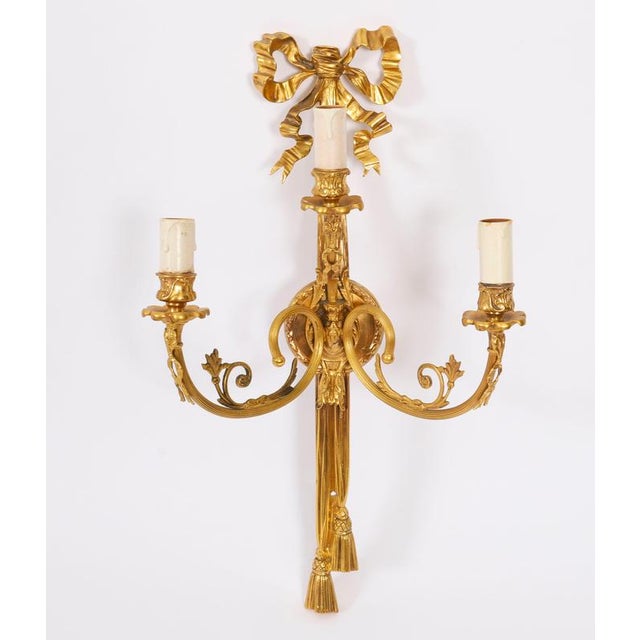 Antique 19th Century Ormolu 3-Branch Wall Sconces, Set of 4 For Sale - Image 3 of 11