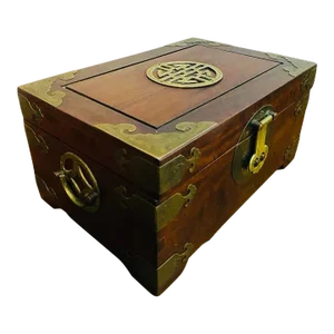 1970s Chinese Chinoiserie Brass Mounted Rosewood Jewelry Box