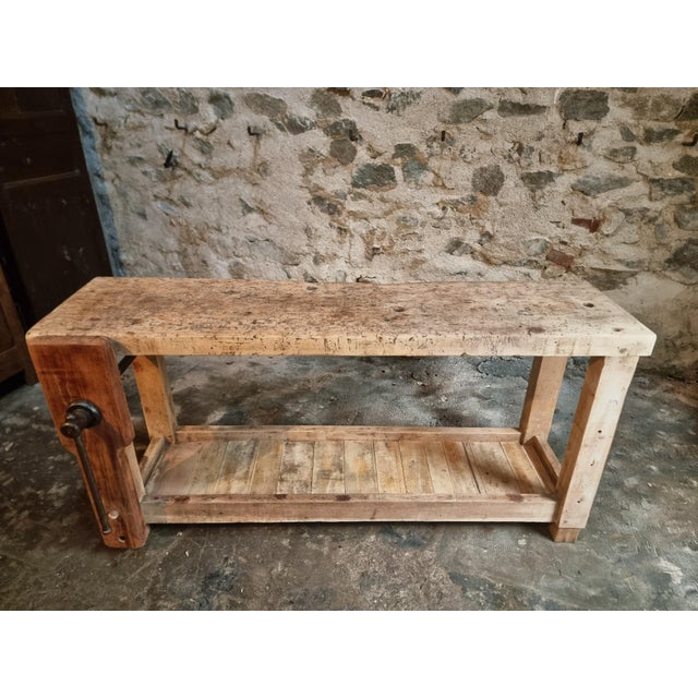 Rustic French Workbench in Beech and Oak, 1900s For Sale - Image 3 of 18