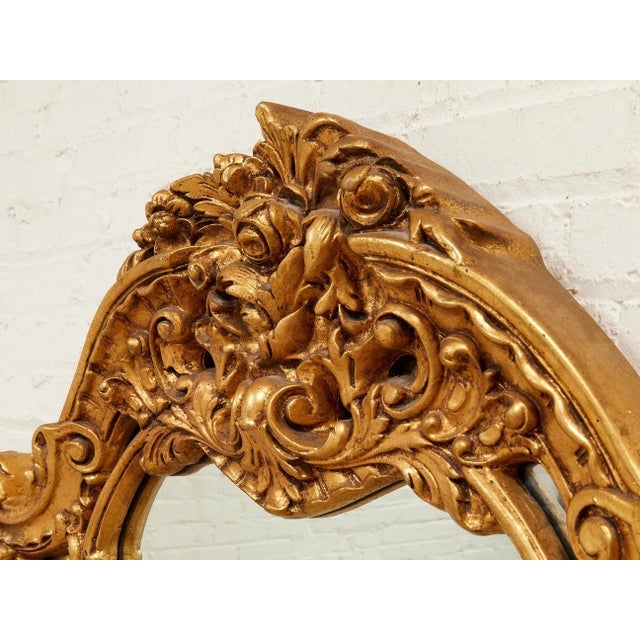 Wood Mid 20th Century Louis XV Style Gilt Wall Mirror With Rococo Carved Floral Frame For Sale - Image 7 of 12