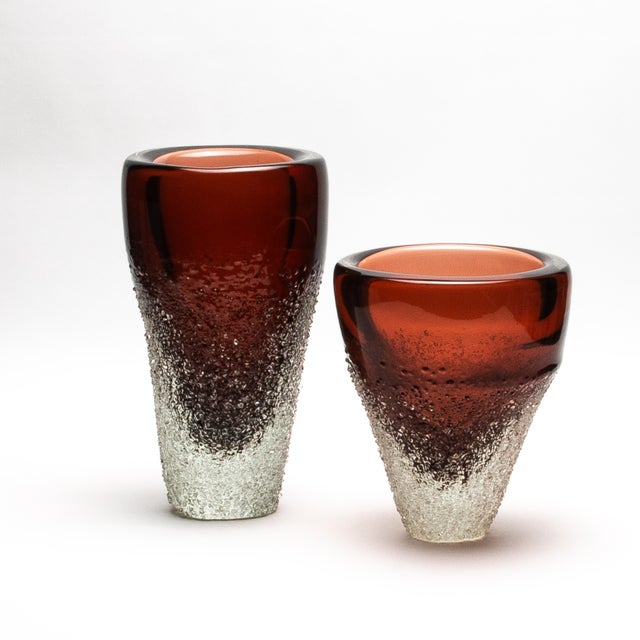 Glass Hand-Blown Murano Frozen Vase in Light Amaretto Large For Sale - Image 7 of 7