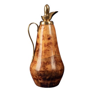 Tobacco-Coloured Parchment and Brass Thermos by Macabo of Cusano Milanino, Italy 1950 For Sale