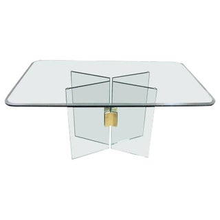 All Glass Dining Table With Brass Plated Connector Attributed to the Pace Collection For Sale