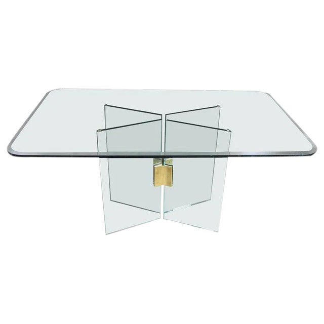 All Glass Dining Table With Brass Plated Connector Attributed to the Pace Collection For Sale