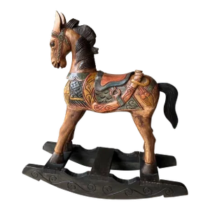 Mid 20th-Century Hand Carved Wood Decorative Nicely-Sized Floor Bow Rocker Horse