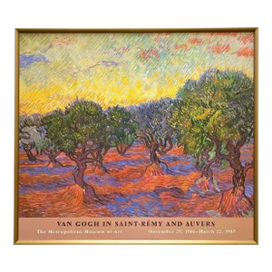 Vincent Van Gogh Vintage 1986 Postimpressionist Lithograph Print Framed Museum Exhibition Poster " Olive Orchard " 1889
