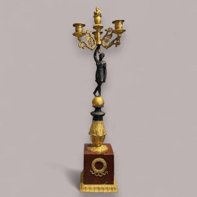 Early 19th Century Empire Gilt and Patinated Bronze Candleholders, Set of 2 For Sale - Image 11 of 13