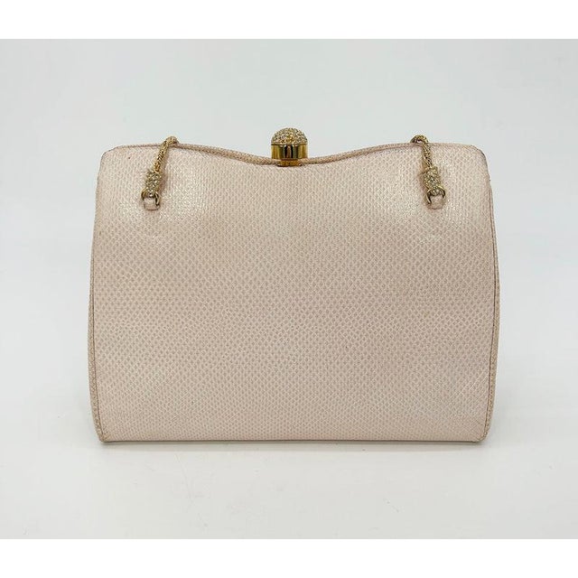 Judith Leiber Late 20th Century Judith Leiber Pink Lizard Crystal Strap Bag For Sale - Image 4 of 11