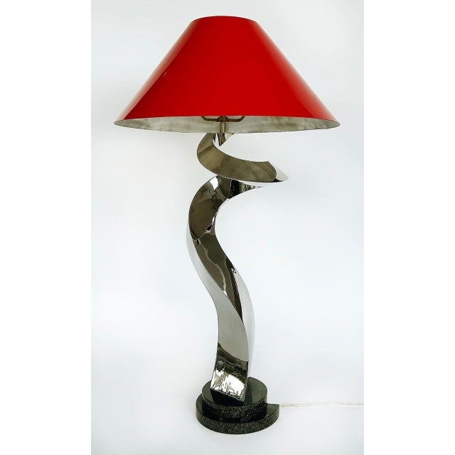 Abstract Sculpted Stainless Steel Table Lamp, Metal Shade by Norton For Sale In Miami - Image 6 of 12
