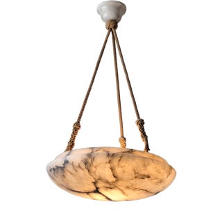 Art Deco Carved Alabaster Pendant Lamp in Black Veining, 1920s For Sale