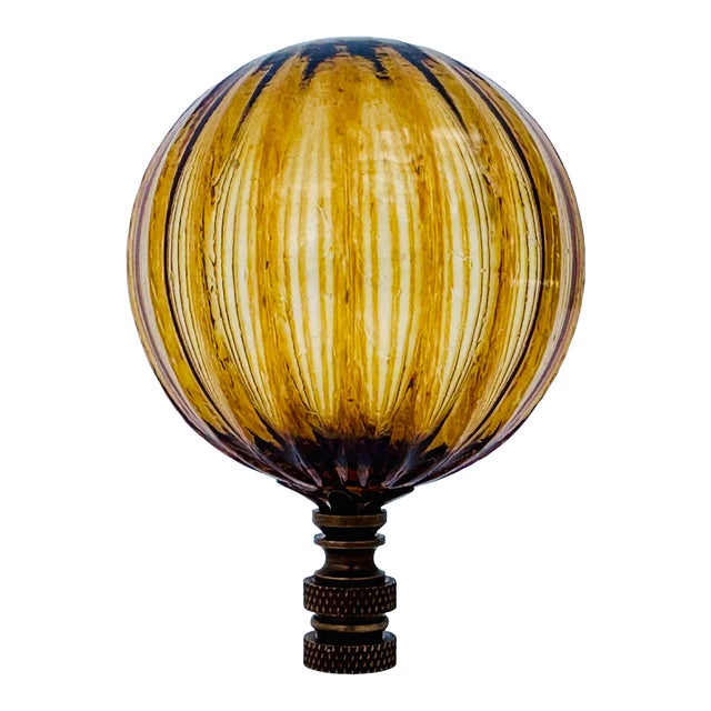 Ribbed Optic Glass Lamp Finial in Brown on Bronze Hardware For Sale
