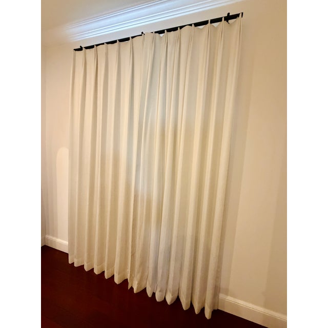 2020s Custom Cream Linen Drapery Panels With Matte Black Hardware – Two Identical Sets For Sale - Image 5 of 6