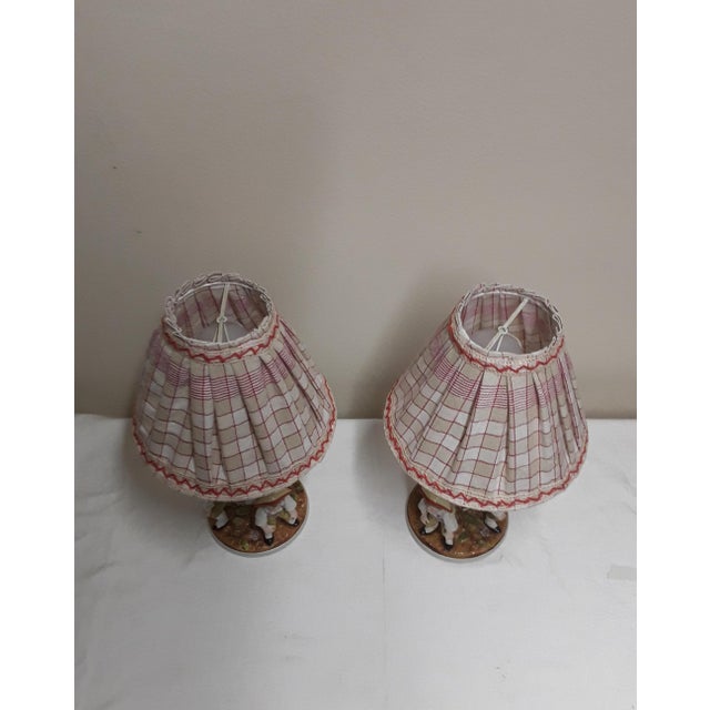 Textile Antique Figurative Bedside Lamps with Porcelain Bases, 1900s, Set of 2 For Sale - Image 7 of 18