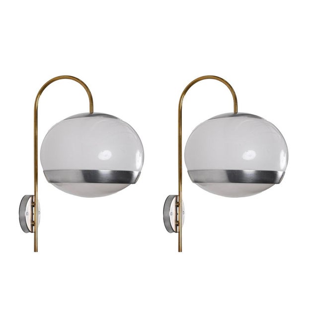 Gold Italian Sconces in White Acrylic Glass and Brass from Stilux, 1970s, Set of 2 For Sale - Image 8 of 18