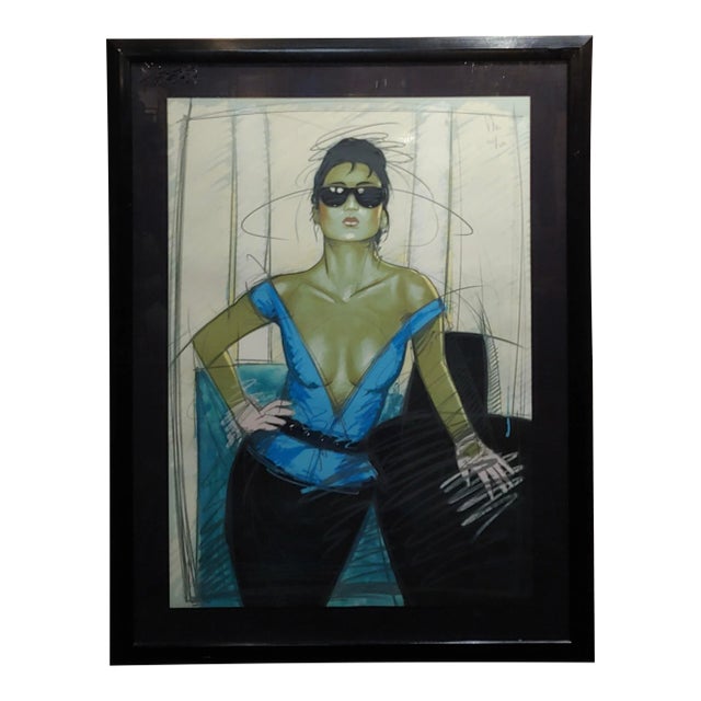1980s Model Wearing Sunglasses Original Advertising Serigraph -Signed For Sale