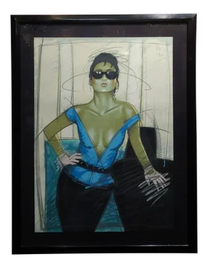 1980s Model Wearing Sunglasses Original Advertising Serigraph -Signed