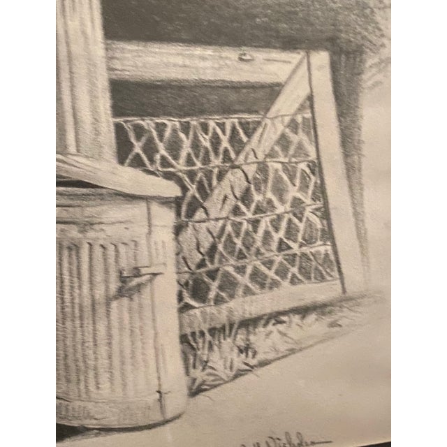 Mid-Century Modern Mid 20th Century Jeff Nicholson Pencil Drawing of a Fence With a "No Trespassing" Sign and Trash Can For Sale - Image 3 of 12