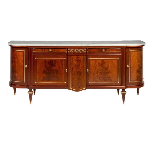 Early 20th Century Large French Louis XVI Style Demilune Enfilade Sideboard Buffet, Marble Top For Sale - Image 5 of 9