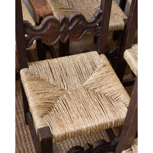 1960s Mexican Brutalist Wood and Rush Ladderback Dining Chairs - Set of 6 For Sale - Image 14 of 18