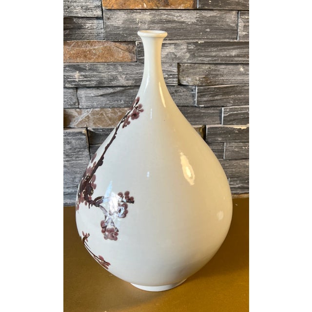 Mid 20th Century Large Vintage Chinese Porcelain Bottle Brown Plum Blossom Branch Motif For Sale - Image 5 of 12