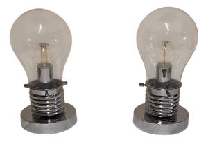 Vintage Light Bulb Bedside Lamps in Chrome-Plated Metal with Clear Pear-Shaped Glass Shade from Wofi-Leuchten, 2000s, Set of 2
