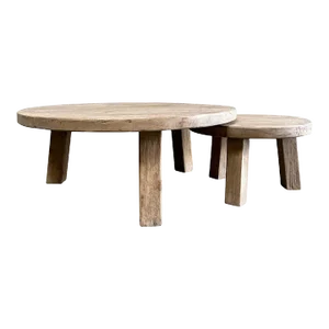 Solid Round Reclaimed Elm Wood 2-Piece Nesting Coffee Table Set