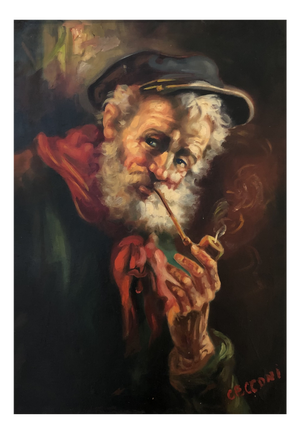 Alberto Cecconi, Man with a Pipe, 1950s, Oil on Canvas, Framed