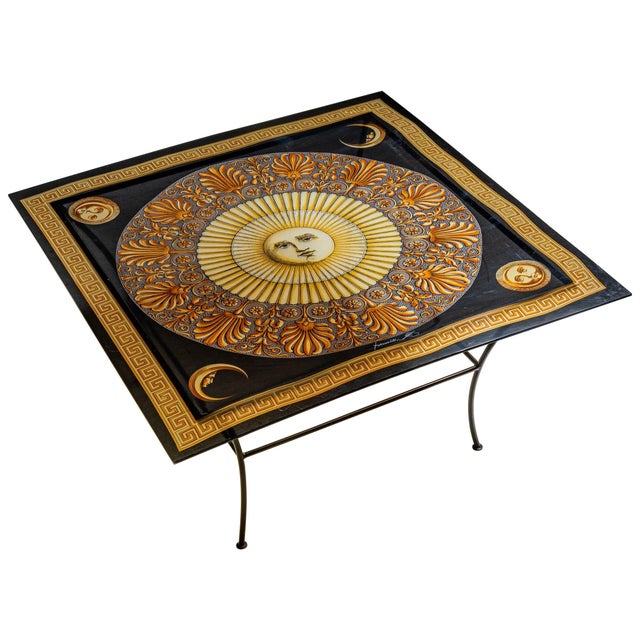 Glass Square Fornasetti Coffee Table with Sun Motif, 20th Century For Sale - Image 7 of 9