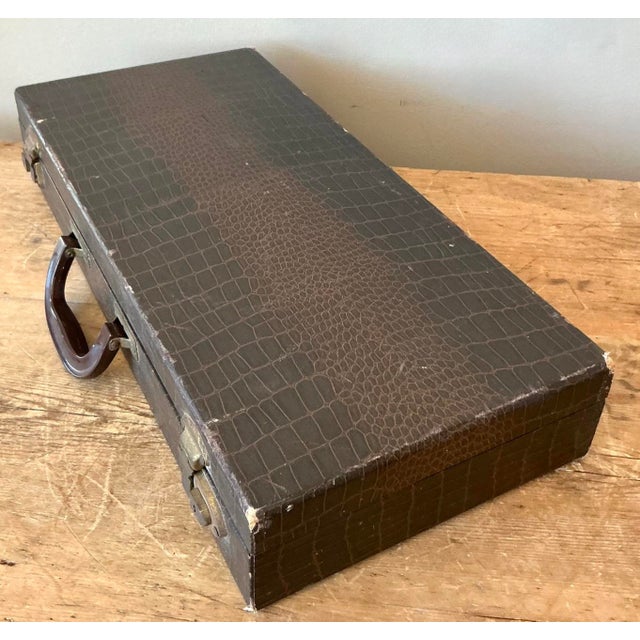 Coffee Vintage Boho Stamped Croc Mahjong Set For Sale - Image 8 of 8