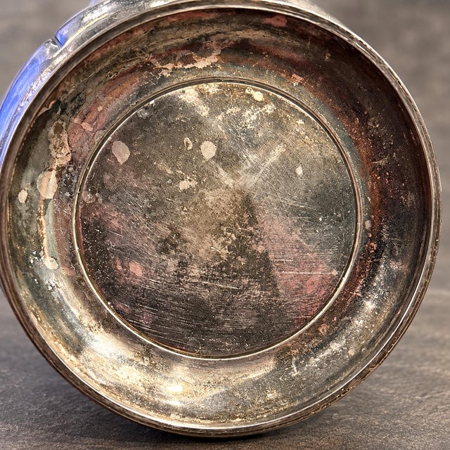 Traditional Vintage Silver Tone Metal Lotus Flower Bowl Pedestal Holder 5.5” Aged Patina For Sale - Image 3 of 3