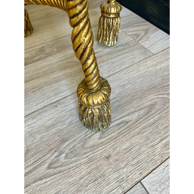 Vintage Italian Hollywood Regency Gilt Metal Rope & Tassel Vanity Stool For Sale - Image 10 of 10