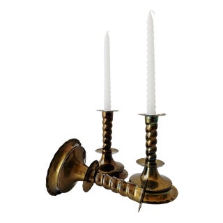 Vintage Barley Twist Brass Candlesticks, 1920s, Set of 3 For Sale