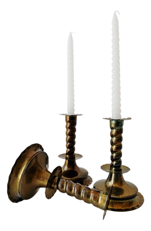 Vintage Barley Twist Brass Candlesticks, 1920s, Set of 3