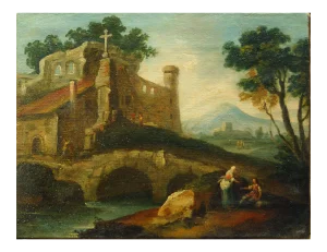 Fluvial Landscape with Bystanders - Italian School of Venice - 18th century 18th century
