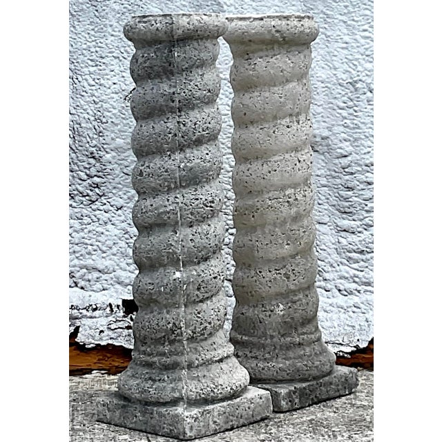 Vintage Regency Cast Concrete Spiral Columns - a Pair For Sale - Image 11 of 17