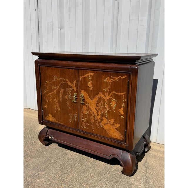 Broyhill 1970s Broyhill Walnut Parquetry Asian Cabinets, 2 Pieces, Attributed For Sale - Image 4 of 7