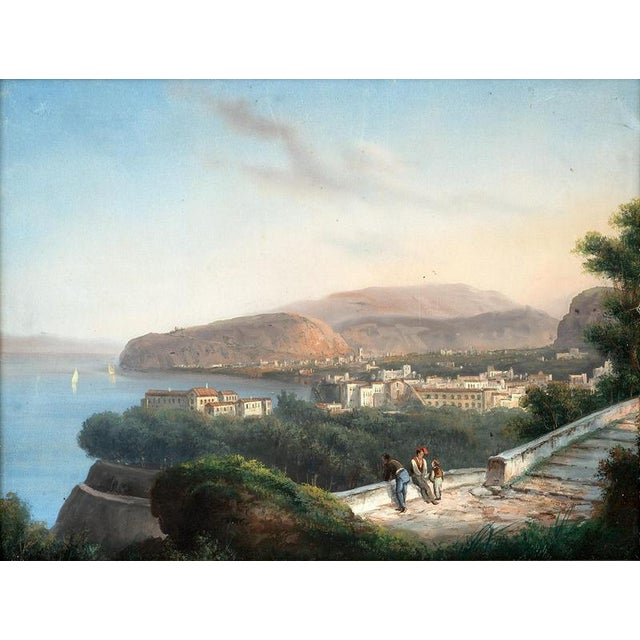 Antique Neapolitan gouache depicting a view of the Sorrentine Peninsula from the late 19th century. The painting depicts...