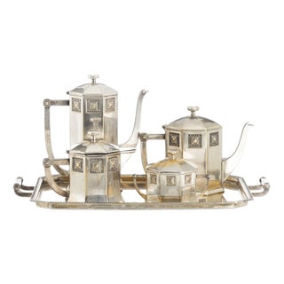 Art Deco Silver Plated Tea Set, Set of 5 For Sale