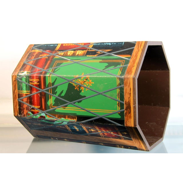1960s Vintage 1960's Library Books Printed Wastebasket / Trash Can For Sale - Image 5 of 9