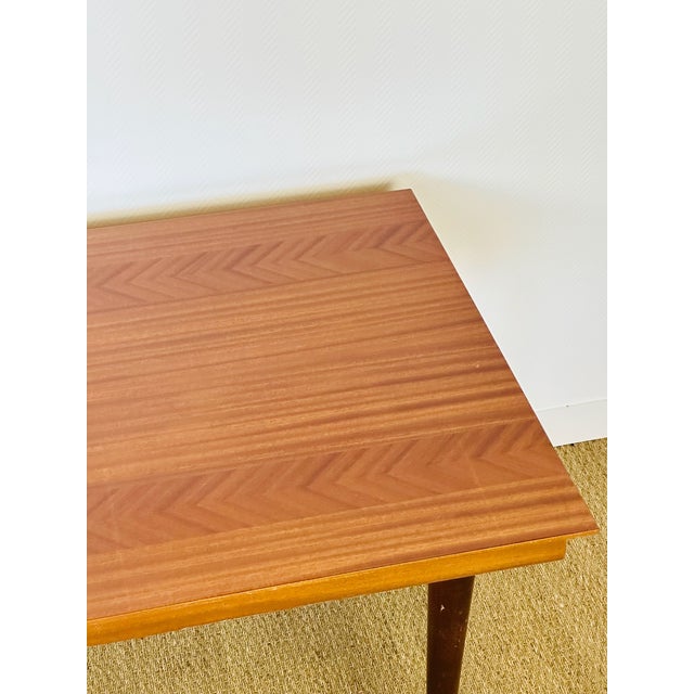 Art Deco Style Dining Table in Varnished Chevron-Patterned Wood, 1950 For Sale - Image 10 of 11