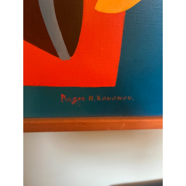 Royal Blue Abstract Cubist Oil Painting Russian Artist Prager N. Kononov Title of Painting “Gerschwin” For Sale - Image 8 of 8