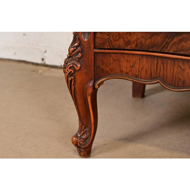 Romweber French Provincial Louis XV Carved Rosewood Inlaid Marquetry Breakfront Bookcase Cabinet, Circa 1920s For Sale - Image 13 of 17